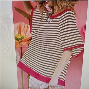 Dokotoo Black and White Striped Top Blue Accents woman size oversized large nwt